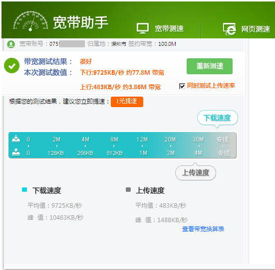寬帶測速測速方法